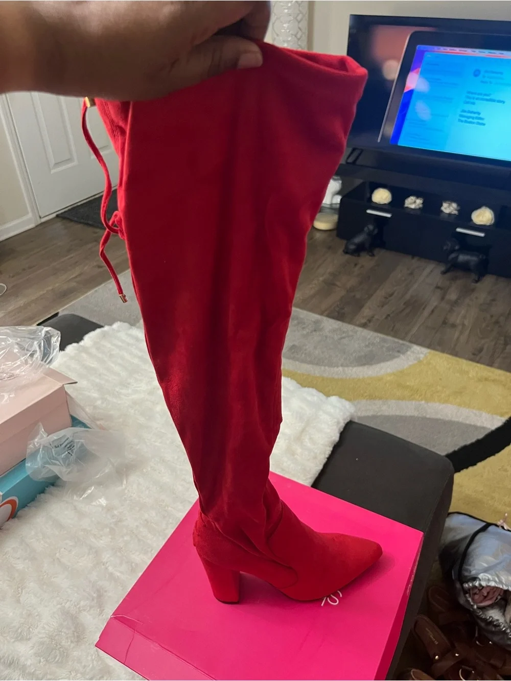 Women’s Over-the-Knee Red Suede Block Heel Boot